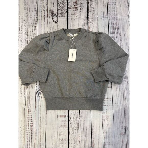 Frame Shirred Shoulder Gray Sweatshirt In Gris Heather SZ M NWT - Picture 3 of 7